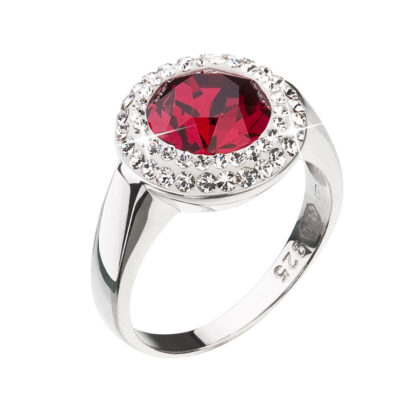 Stříbrný prsten s krystaly Swarovski červený kulatý 35026.3