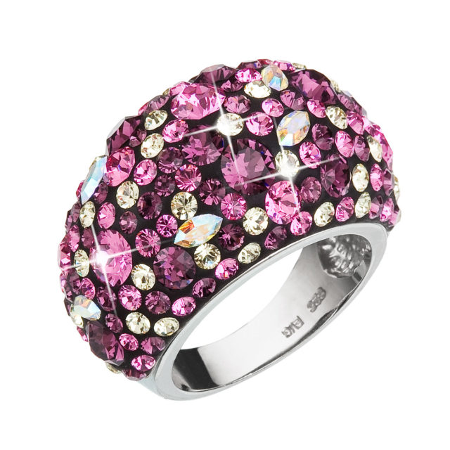 Stříbrný prsten s krystaly Swarovski fialový 35028.3 amethyst