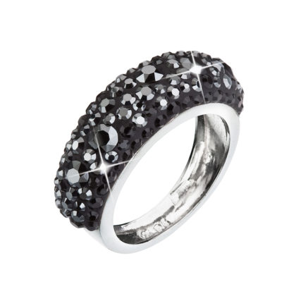 Stříbrný prsten s krystaly Swarovski černý 35031.5