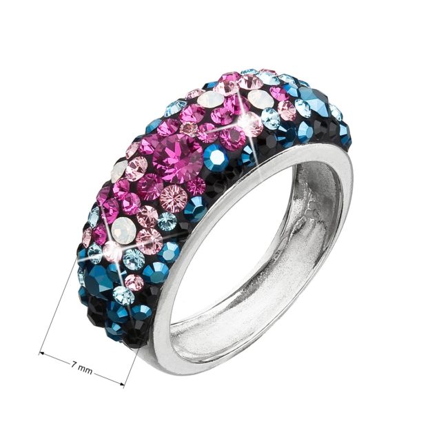 Stříbrný prsten s krystaly Swarovski mix barev modrá růžová 35031.4 galaxy