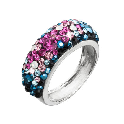 Stříbrný prsten s krystaly Swarovski mix barev modrá růžová 35031.4 galaxy