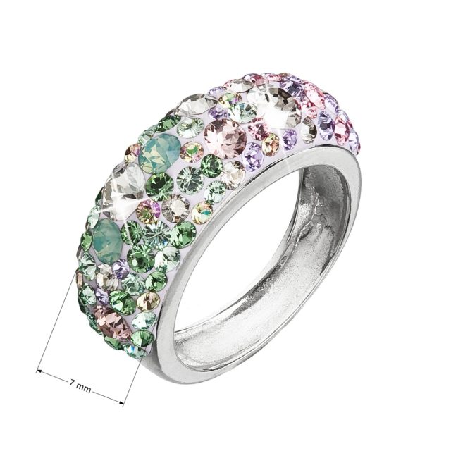 Stříbrný prsten s krystaly Swarovski mix barev fialová zelená růžová 35031.3 sakura
