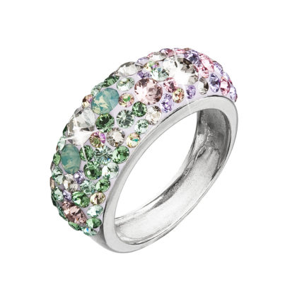 Stříbrný prsten s krystaly Swarovski mix barev fialová zelená růžová 35031.3 sakura