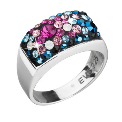 Stříbrný prsten s krystaly Swarovski mix barev modrá růžová 35014.4