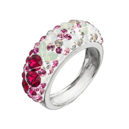 Stříbrný prsten s krystaly Swarovski mix barev červená 35031.3