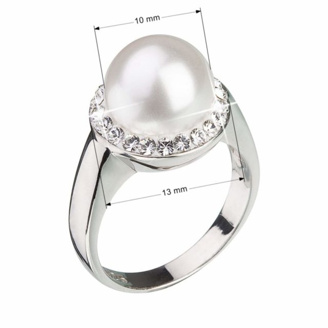Stříbrný prsten s krystaly Preciosa s bílou perlou 35021.1