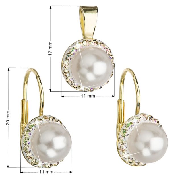 Sada šperků s krystaly Swarovski náušnice a přívěsek bílá perla kulaté 39091.6