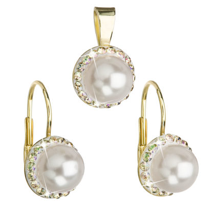 Sada šperků s krystaly Swarovski náušnice a přívěsek bílá perla kulaté 39091.6