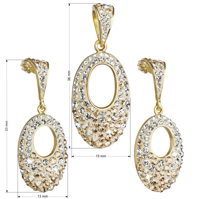 Sada šperků s krystaly náušnice a přívěsek zlatý ovál 39075.5