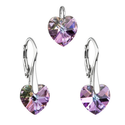 Sada šperků s krystaly Swarovski náušnice a přívěsek fialová srdce 39003.5