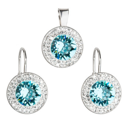 Sada šperků s krystaly Swarovski náušnice a přívěsek modré kulaté 39107.3 turquoise