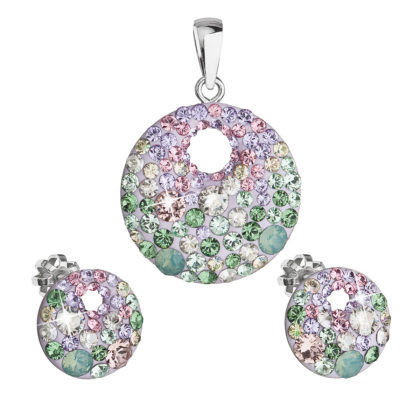 Sada šperků s krystaly Swarovski náušnice a přívěsek mix barev fialová kulaté 39148.3 sakura
