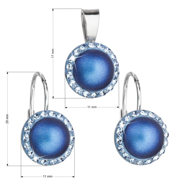 Sada šperků s krystaly Swarovski náušnice a přívěsek s tmavě modrou matnou perlou kulaté 39091.3