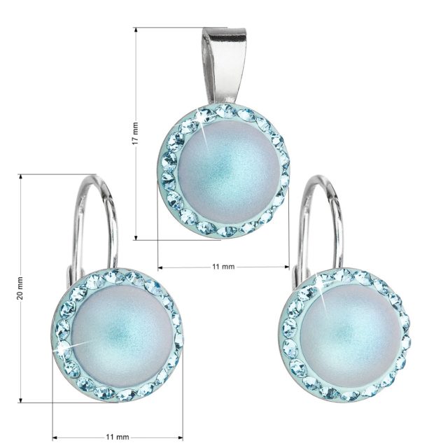 Sada šperků s krystaly Swarovski náušnice a přívěsek se světle modrou matnou perlou kulaté 39091.3