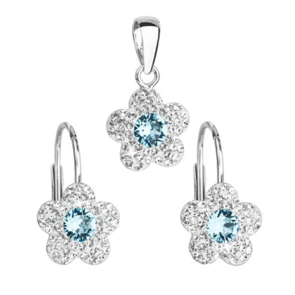 Sada šperků s krystaly Swarovski náušnice a přívěsek modrá kytička 39162.3