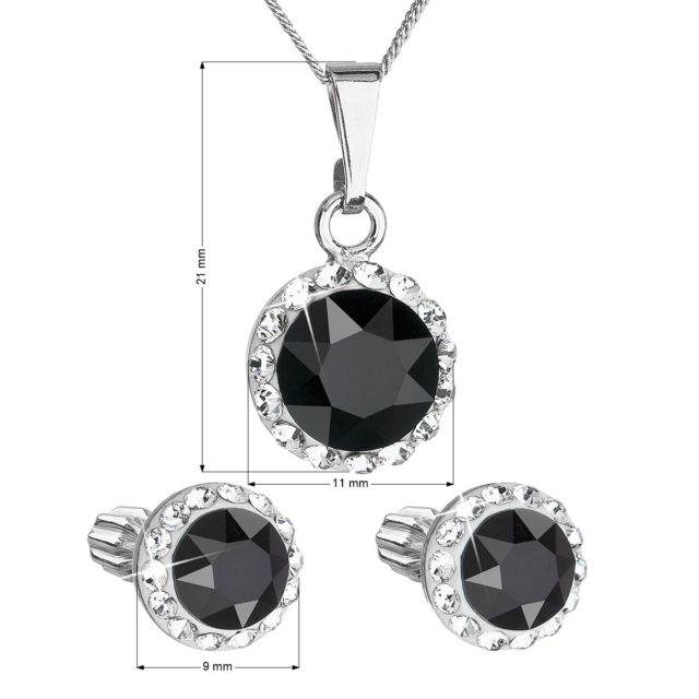 Sada šperků s krystaly Swarovski náušnice a přívěsek černé kulaté 39352.3