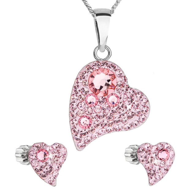 Sada šperků s krystaly Swarovski náušnice a přívěsek růžová srdce 39170.3 light rose