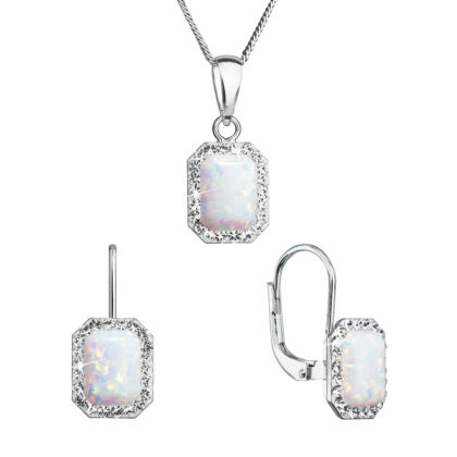 Sada šperků se syntetickým opálem a krystaly Preciosa náušnice a přívěšek bílé 39175.1
