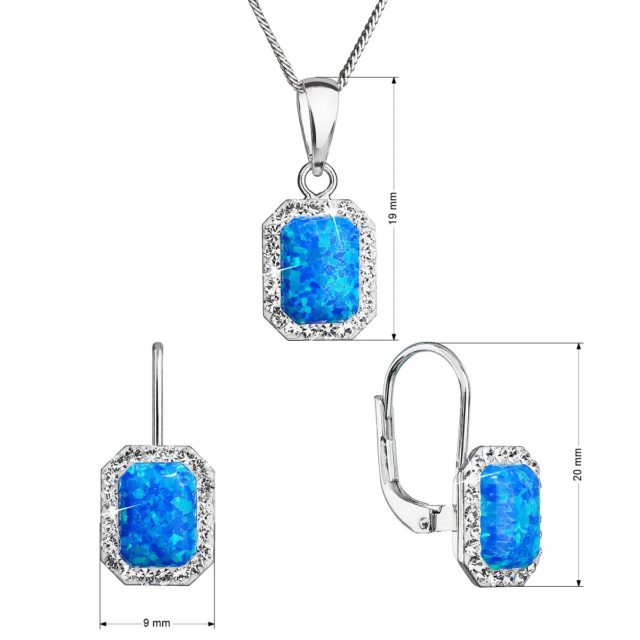 Sada šperků se syntetickým opálem a krystaly Preciosa náušnice a přívěšek modré 39175.1