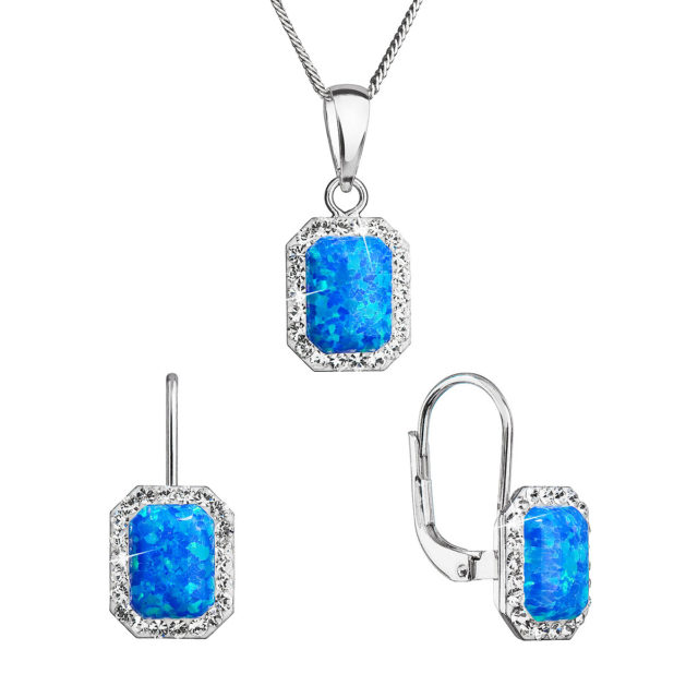 Sada šperků se syntetickým opálem a krystaly Preciosa náušnice a přívěšek modré 39175.1