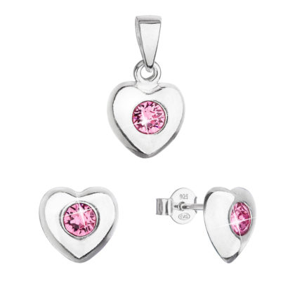 Sada šperků s krystaly Swarovski náušnice a přívěsek růžové srdce 39176.3