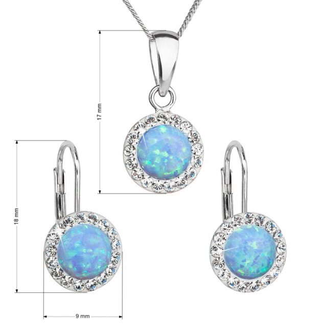 Sada šperků se syntetickým opálem a krystaly Preciosa náušnice a přívěšek světle modré kulaté 39160.1