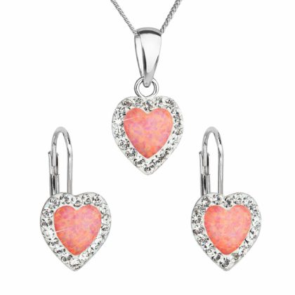 Sada šperků se syntetickým opálem a krystaly Preciosa náušnice a přívěšek oranžové srdce 39161.1