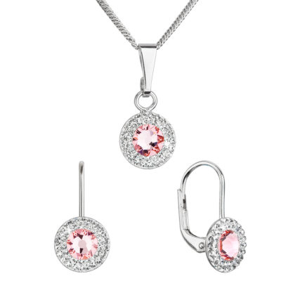 Sada šperků s krystaly Swarovski náušnice a přívěsek růžové kulaté 39109.3 lt. rose