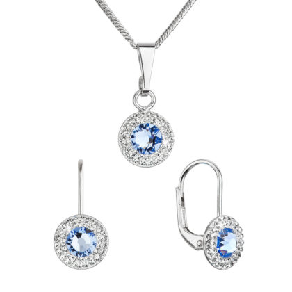 Sada šperků s krystaly Swarovski náušnice a přívěsek modré kulaté 39109.3 lt. sapphire