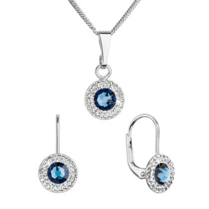Sada šperků s krystaly Swarovski náušnice a přívěsek tmavě modré kulaté 39109.3 montana 