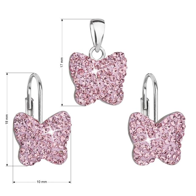 Sada šperků s krystaly Preciosa náušnice a přívěsek růžový motýl 39144.3 lt.rose