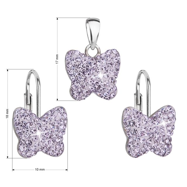 Sada šperků s krystaly Preciosa náušnice a přívěsek fialový motýl 39144.3 violet