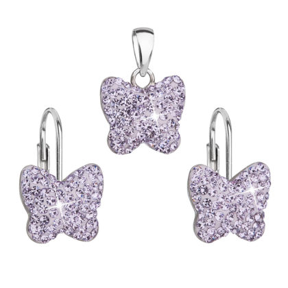 Sada šperků s krystaly Preciosa náušnice a přívěsek fialový motýl 39144.3 violet