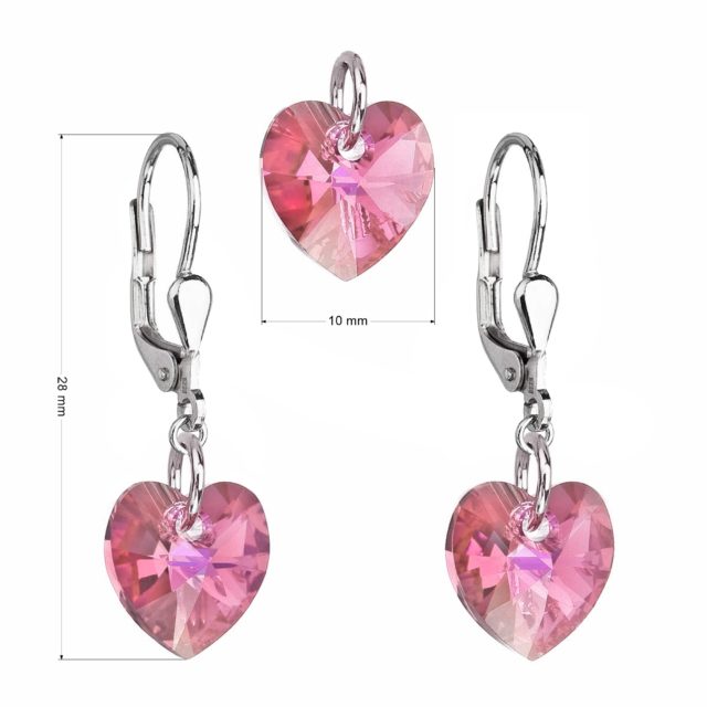 Sada šperků s krystaly Swarovski náušnice a přívěsek růžová srdce 39003.3 rosaline