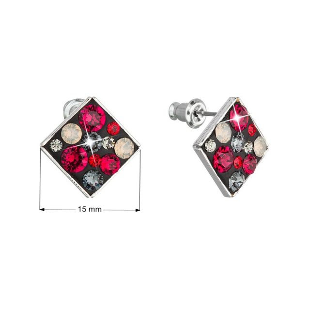 Náušnice bižuterie se Swarovski krystaly červené kosočtverec 51032.3 ruby