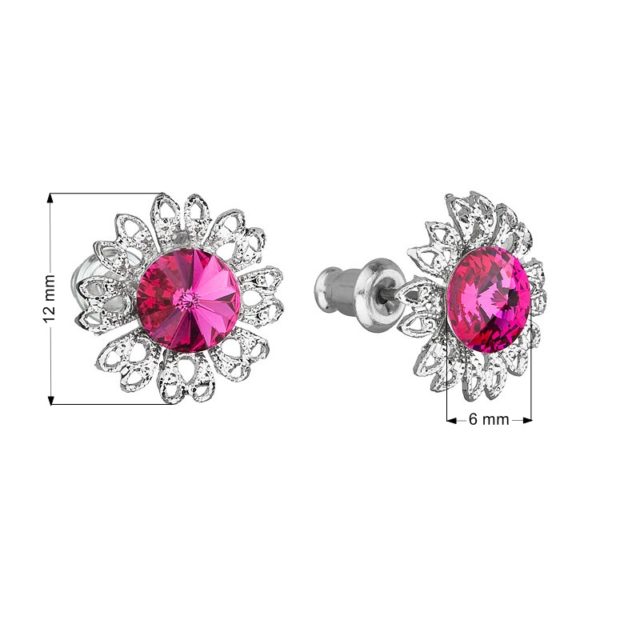 Náušnice bižuterie se Swarovski krystaly růžová kytička 51042.3 fuchsia