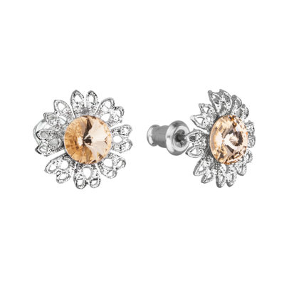 Náušnice bižuterie se Swarovski krystaly oranžová kytička 51042.3 light peach