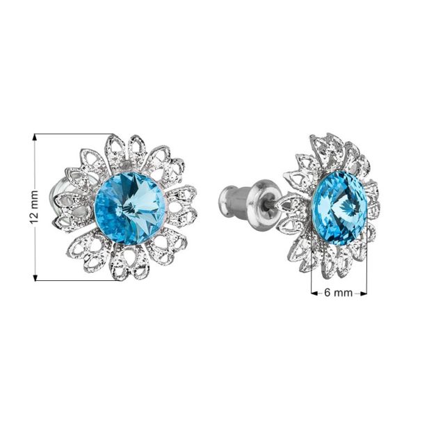 Náušnice bižuterie se Swarovski krystaly modrá kytička 51042.3 aqua