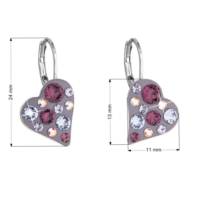 Náušnice bižuterie se Swarovski krystaly fialové srdce 51043.3