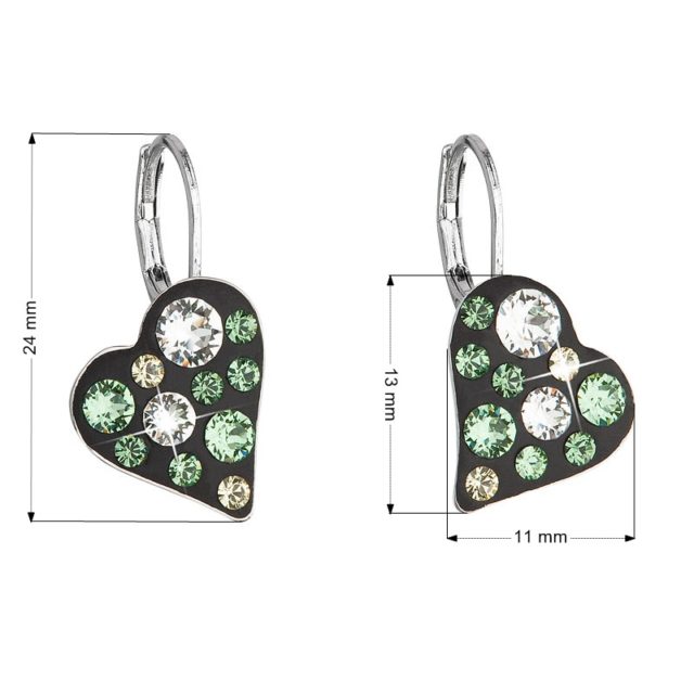 Náušnice bižuterie se Swarovski krystaly zelené srdce 51043.3