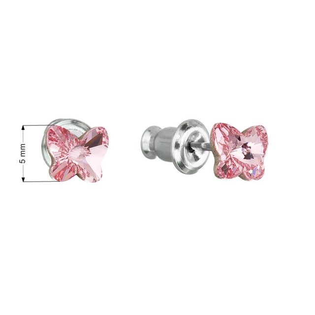 Náušnice bižuterie se Swarovski krystaly růžový motýl 51049.3