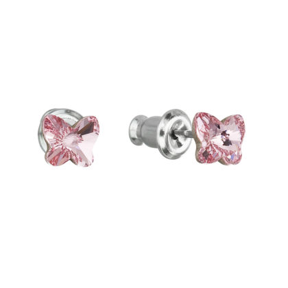 Náušnice bižuterie se Swarovski krystaly růžový motýl 51049.3