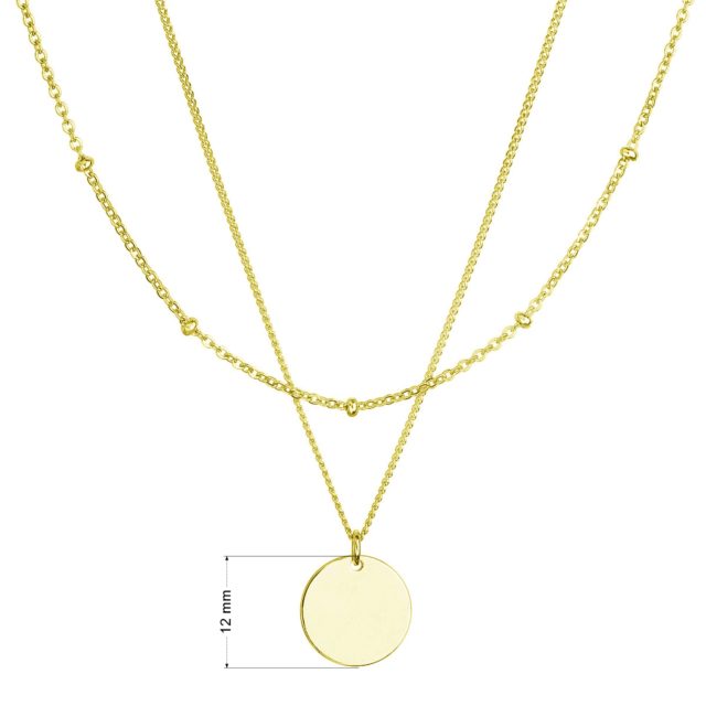 Pozlacený náhrdelník dvouřadý s placičkou a řetízkem s kuličkami 62002