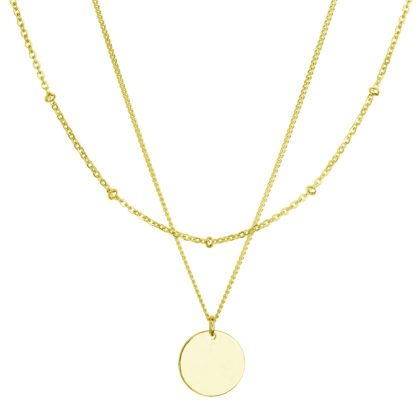 Pozlacený náhrdelník dvouřadý s placičkou a řetízkem s kuličkami 62002