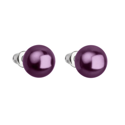 Náušnice bižuterie s perlou fialové kulaté 71070.3