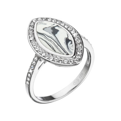 Stříbrný prsten ovál černobílý mramor se Swarovski krystaly 75013.1