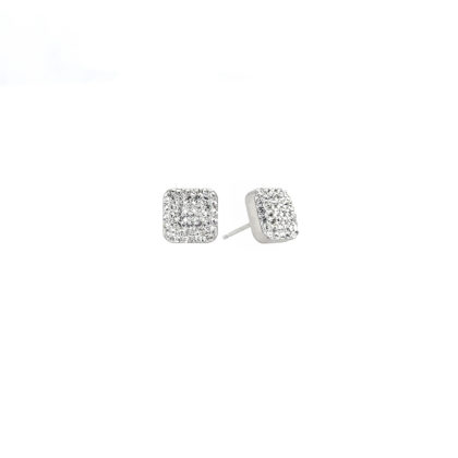 Stříbrné náušnice pecky s krystaly Preciosa bílý čtverec 71138.1