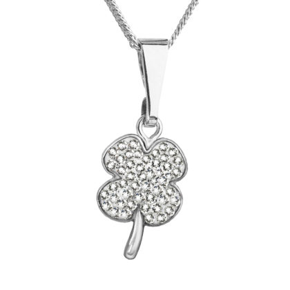 Stříbrný náhrdelník s krystaly Swarovski bílý čtyřlístek 72070.1 crystal 
