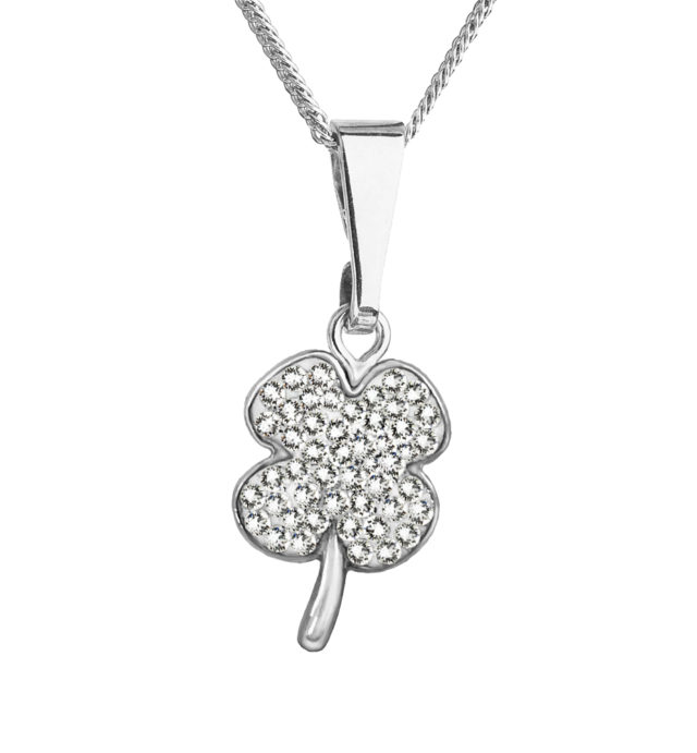 Stříbrný náhrdelník s krystaly Swarovski bílý čtyřlístek 72070.1 crystal 