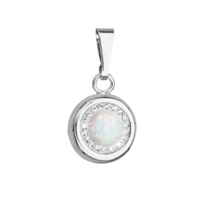 Stříbrný přívěsek s bílým syntetickým opálem a krystaly Swarovski 74096.1 white
